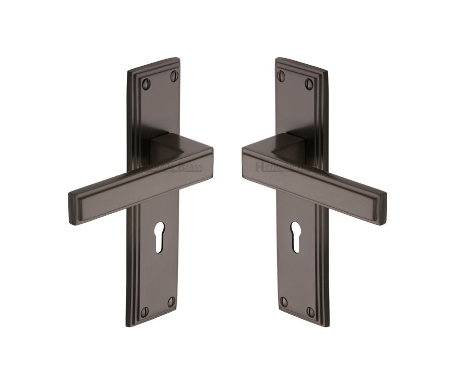 Heritage Brass Matt Bronze Atlantis Door Handle on Plate - Lever Lock