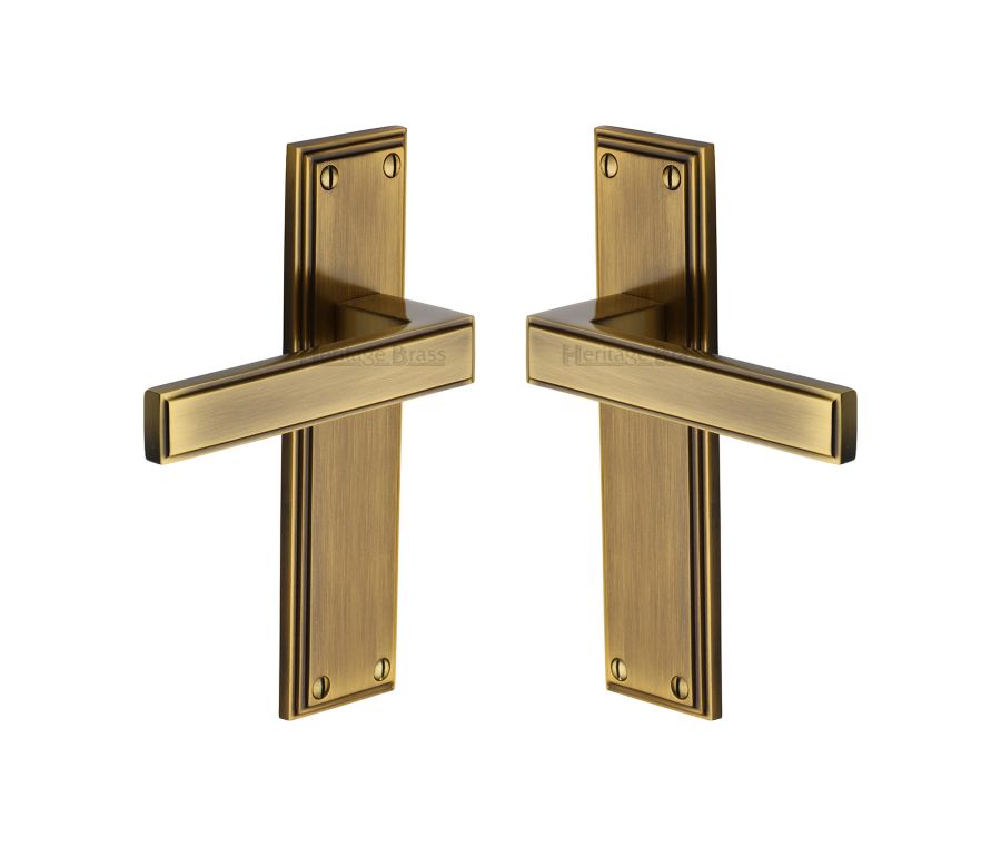 Heritage Brass Antique Brass Atlantis Door Handle on Plate - Lever Latch