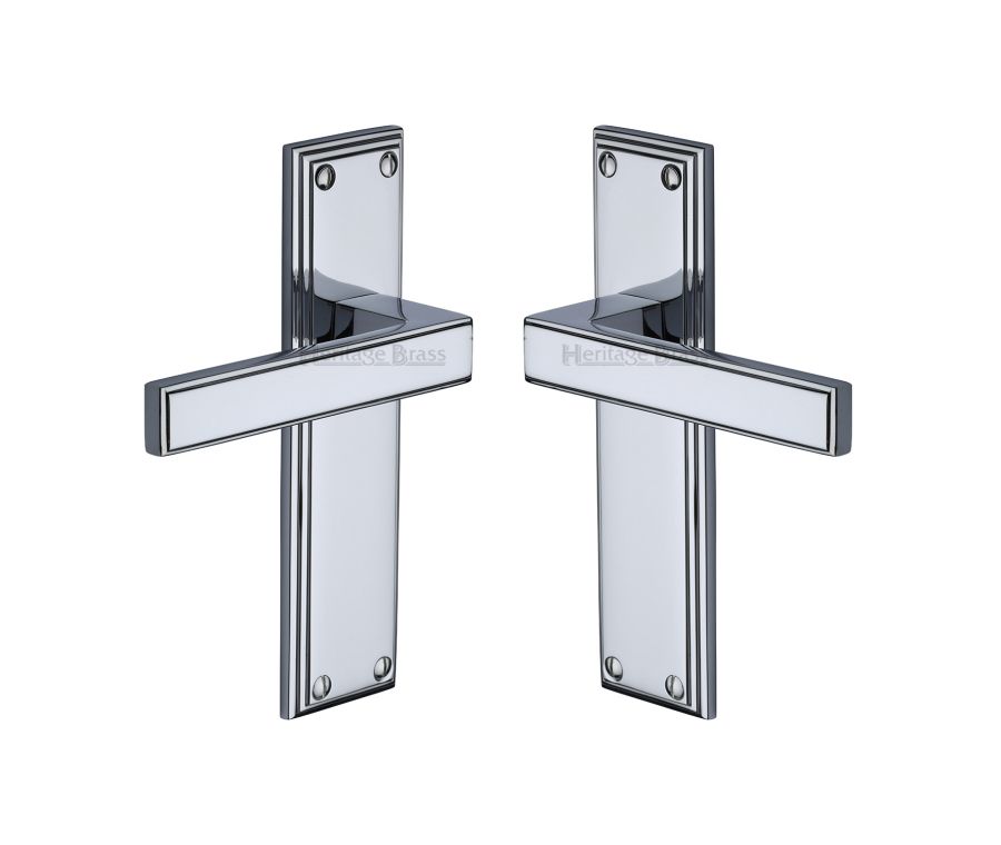 Heritage Brass Polished Chrome Atlantis Door Handle on Plate - Lever Latch