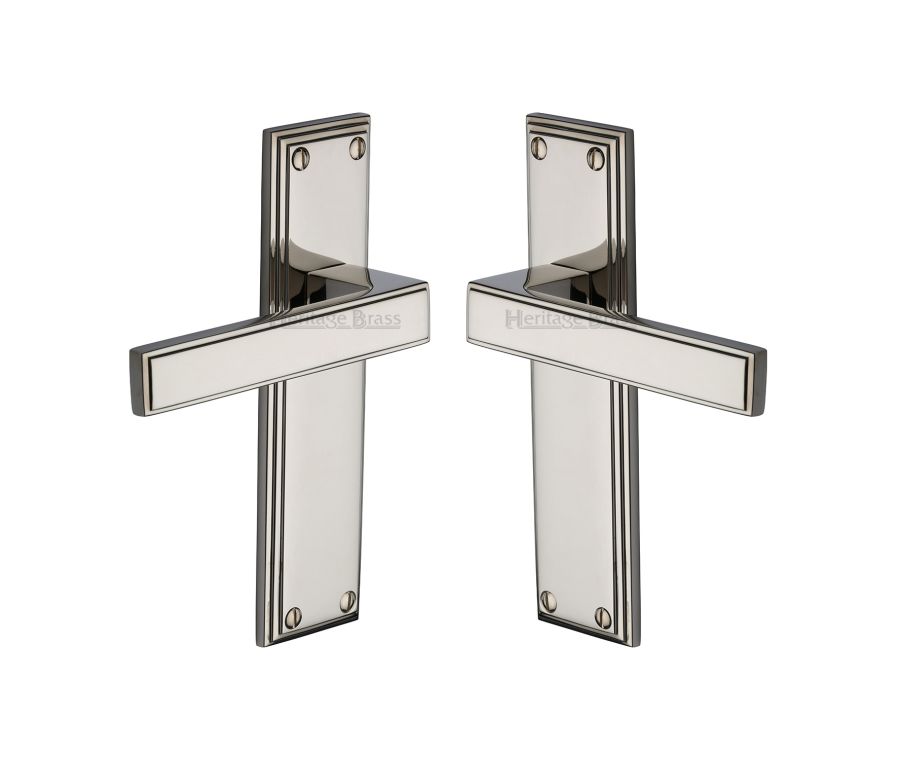 Heritage Brass Polished Nickel Finish Atlantis Door Handle on Plate - Lever Latch