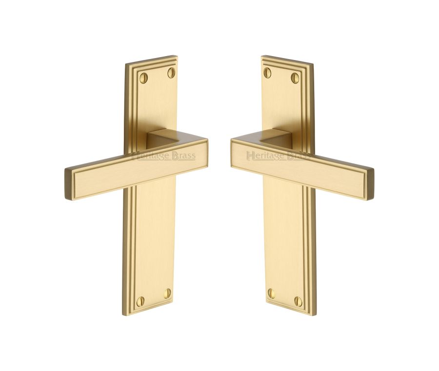 Heritage Brass Satin Brass Atlantis Door Handle on Plate - Lever Latch