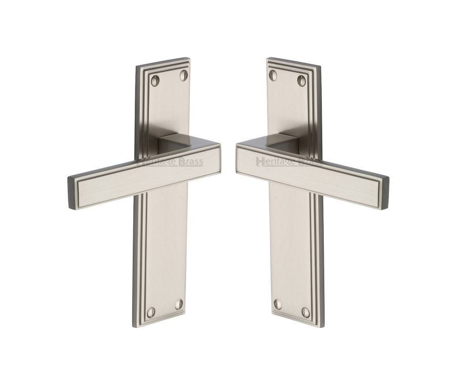 Heritage Brass Satin Nickel Atlantis Door Handle on Plate - Lever Latch