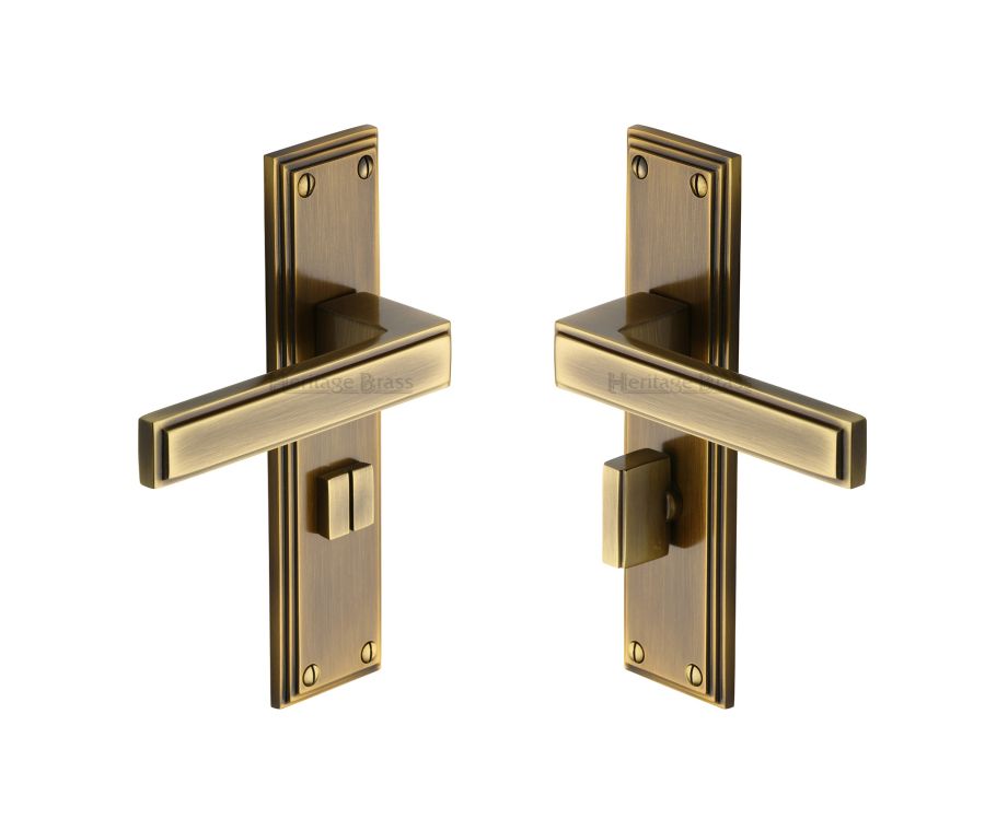 Heritage Brass Antique Brass Atlantis Door Handle on Plate - Bathroom Set