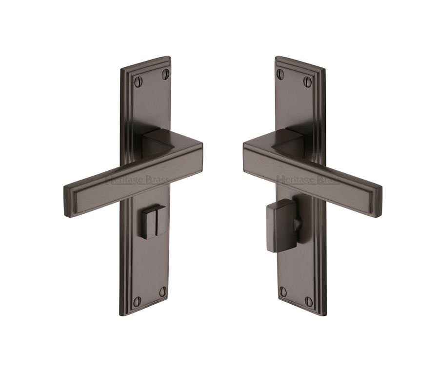 Heritage Brass Matt Bronze Atlantis Door Handle on Plate - Bathroom Set