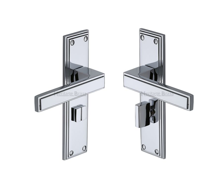 Heritage Brass Polished Chrome Atlantis Door Handle on Plate - Bathroom Set