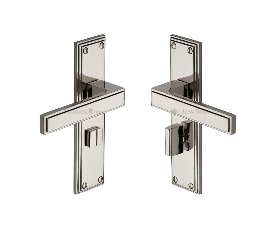 Heritage Brass Polished Nickel Finish Atlantis Door Handle on Plate - Bathroom Set