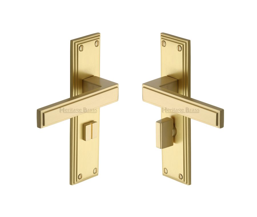 Heritage Brass Satin Brass Atlantis Door Handle on Plate - Bathroom Set