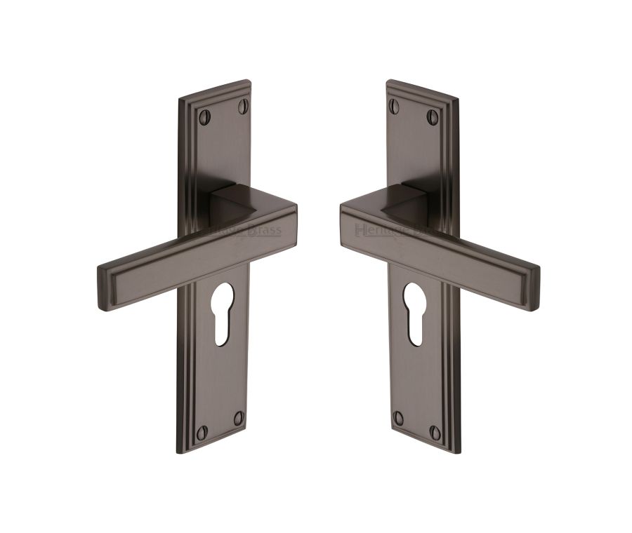 Heritage Brass Matt Bronze Atlantis Door Handle on Plate - Euro Profile