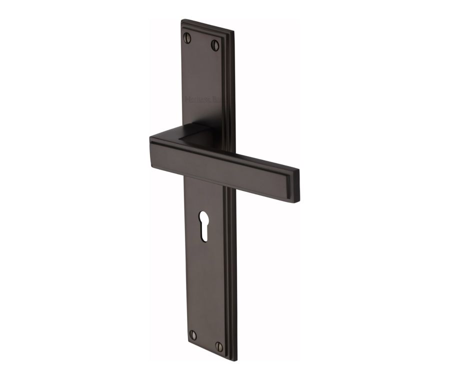 Heritage Brass Matt Bronze Atlantis Long Door Handle on Plate - Lever Lock