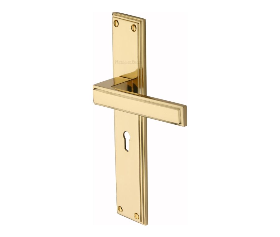 Heritage Brass Polished Brass Atlantis Long Door Handle on Plate - Lever Lock
