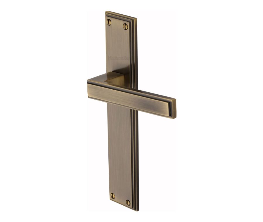 Heritage Brass Antique Brass Atlantis Long Door Handle on Plate - Lever Latch