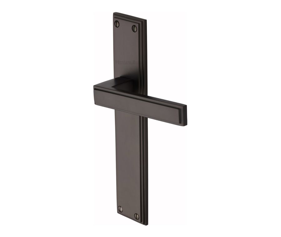 Heritage Brass Matt Bronze Atlantis Long Door Handle on Plate - Lever Latch