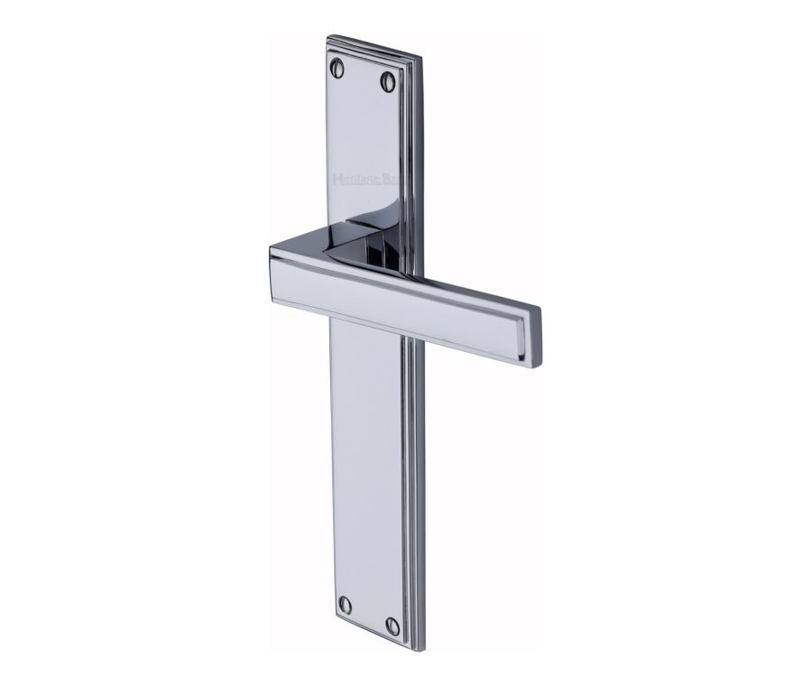 Heritage Brass Polished Chrome Atlantis Long Door Handle on Plate - Lever Latch