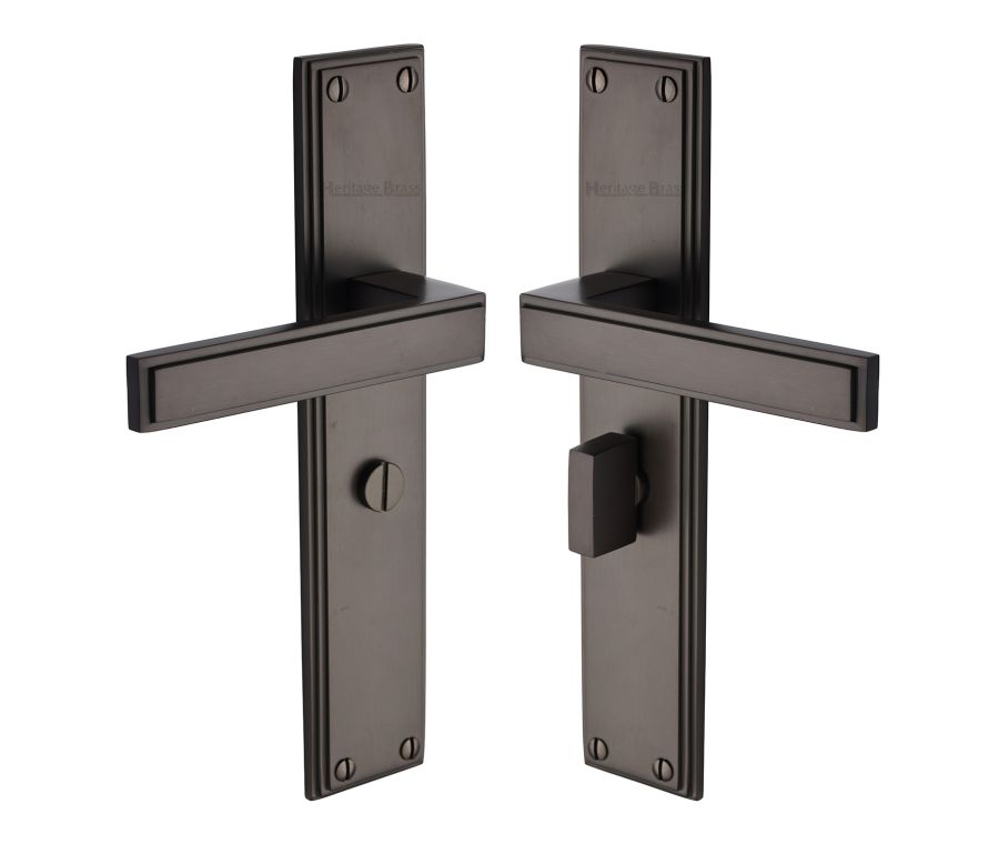 Heritage Brass Matt Bronze Atlantis Long Door Handle on Plate - Bathroom Set