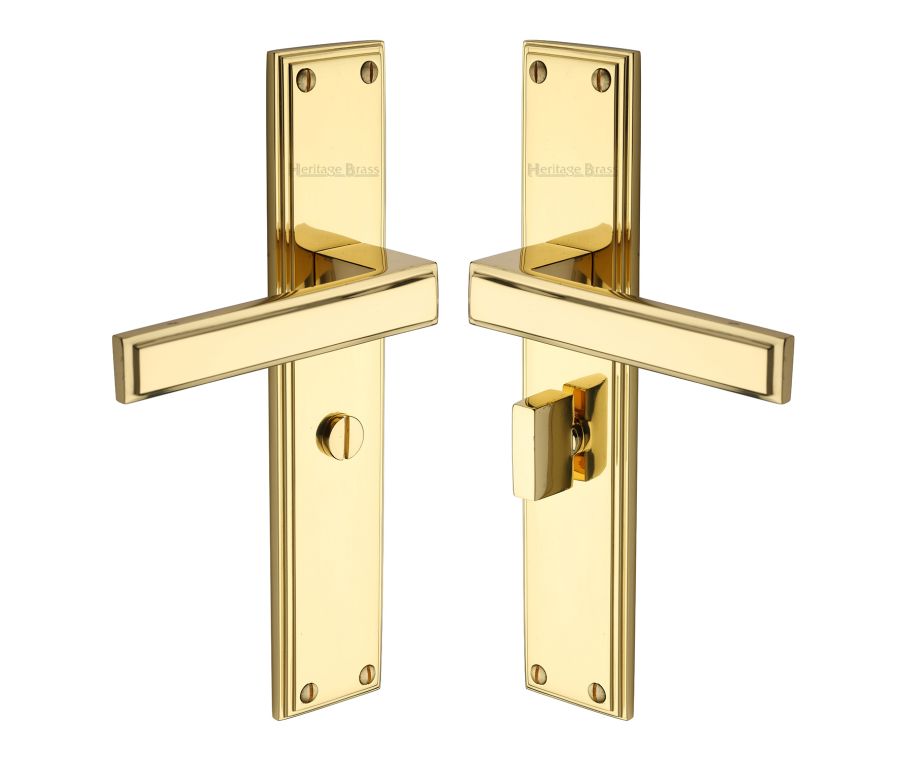 Heritage Brass Polished Brass Atlantis Long Door Handle on Plate - Bathroom Set