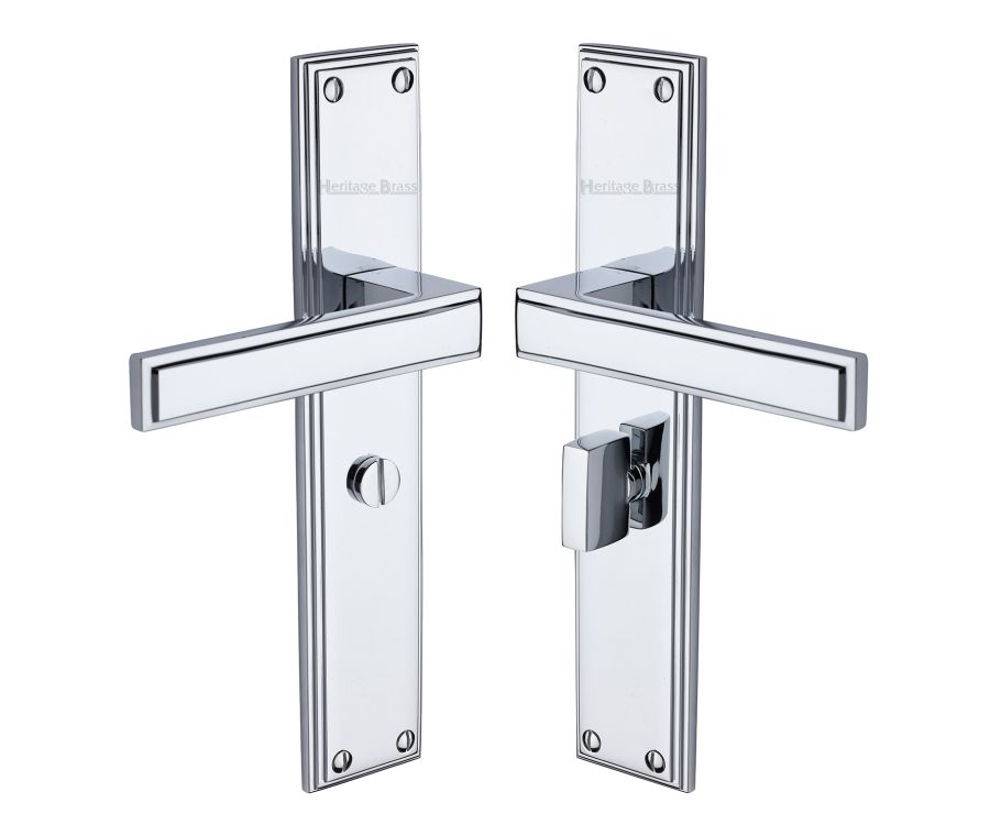Heritage Brass Polished Chrome Atlantis Long Door Handle on Plate - Bathroom Set