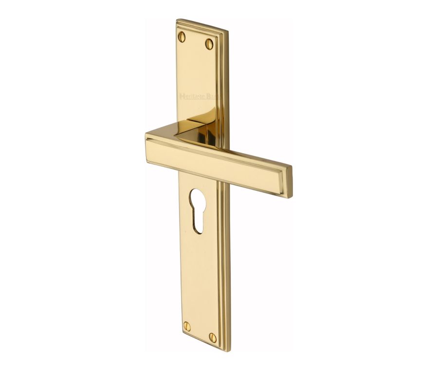 Heritage Brass Polished Brass Atlantis Long Door Handle on Plate - Euro Profile