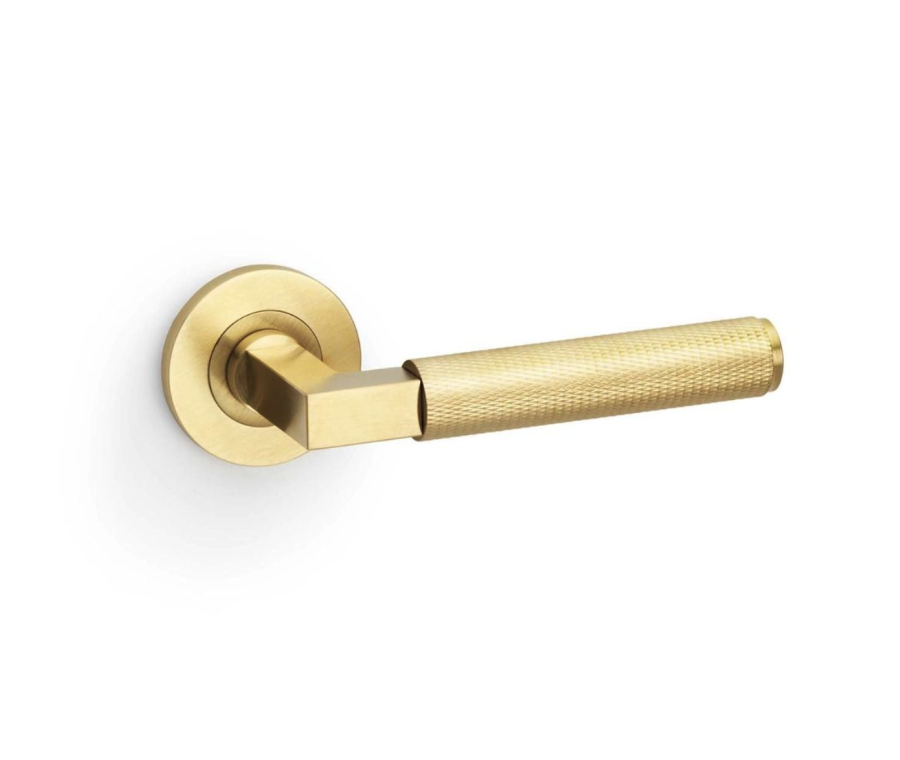 Alexander & Wilks Satin Brass PVD Hurricane Knurled Lever on rose | AW200SBPVD