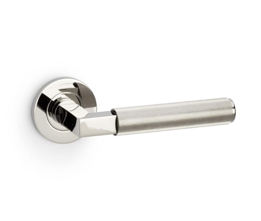 Alexander & Wilks Polished Nickel PVD Hurricane Reeded Lever on rose | AW202PNPVD
