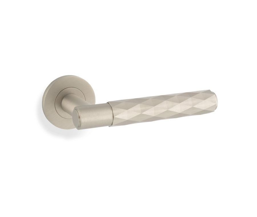 Alexander & Wilks Satin Nickel Spitfire Lever Diamond Cut on rose | AW226SN