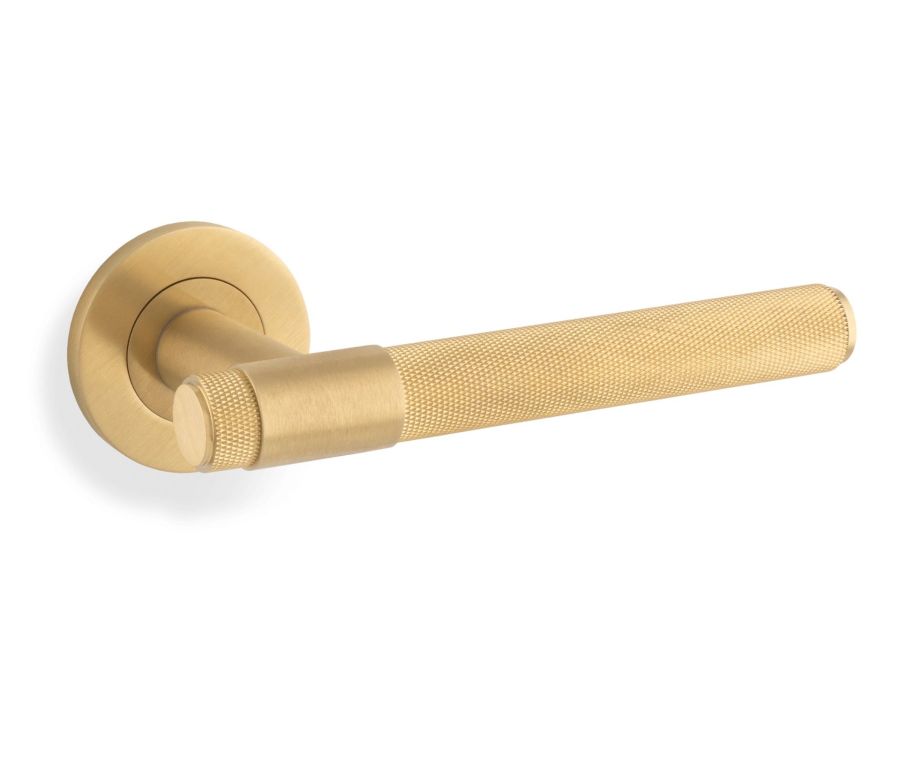 Alexander & Wilks Satin Brass PVD Kingston Knurled Lever on rose | AW240SBPVD