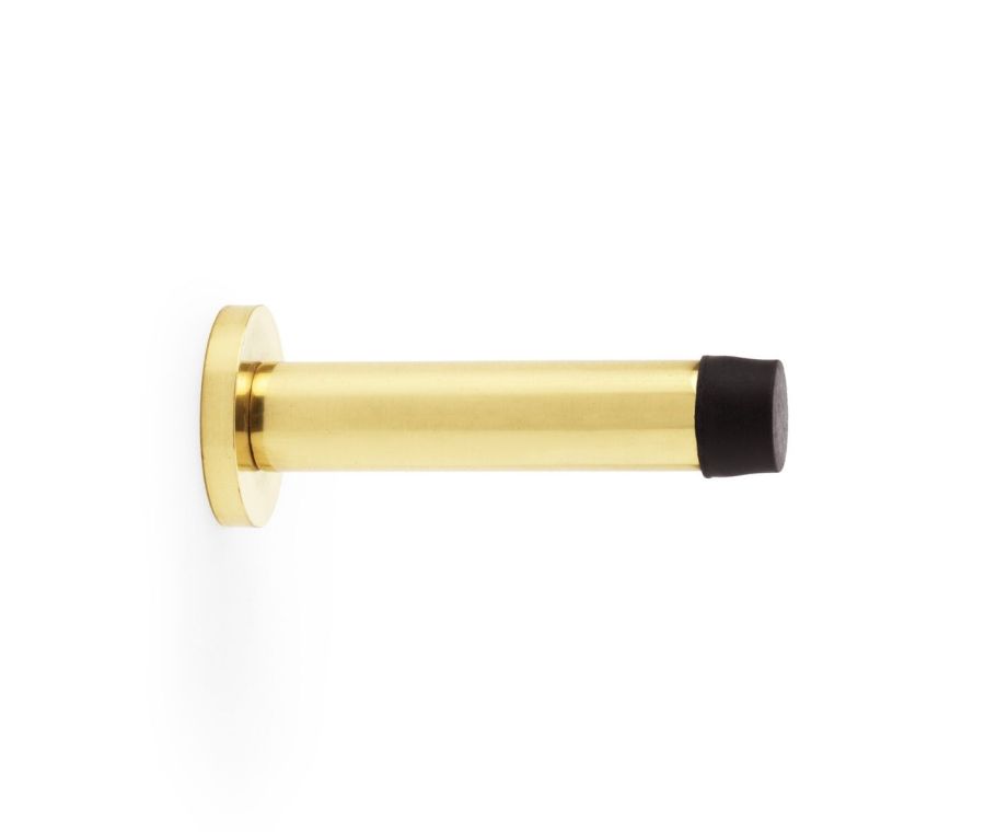 Polished Brass Lacquer 80mm Projection Cylinder Door Stop with Rose | AW616PBL