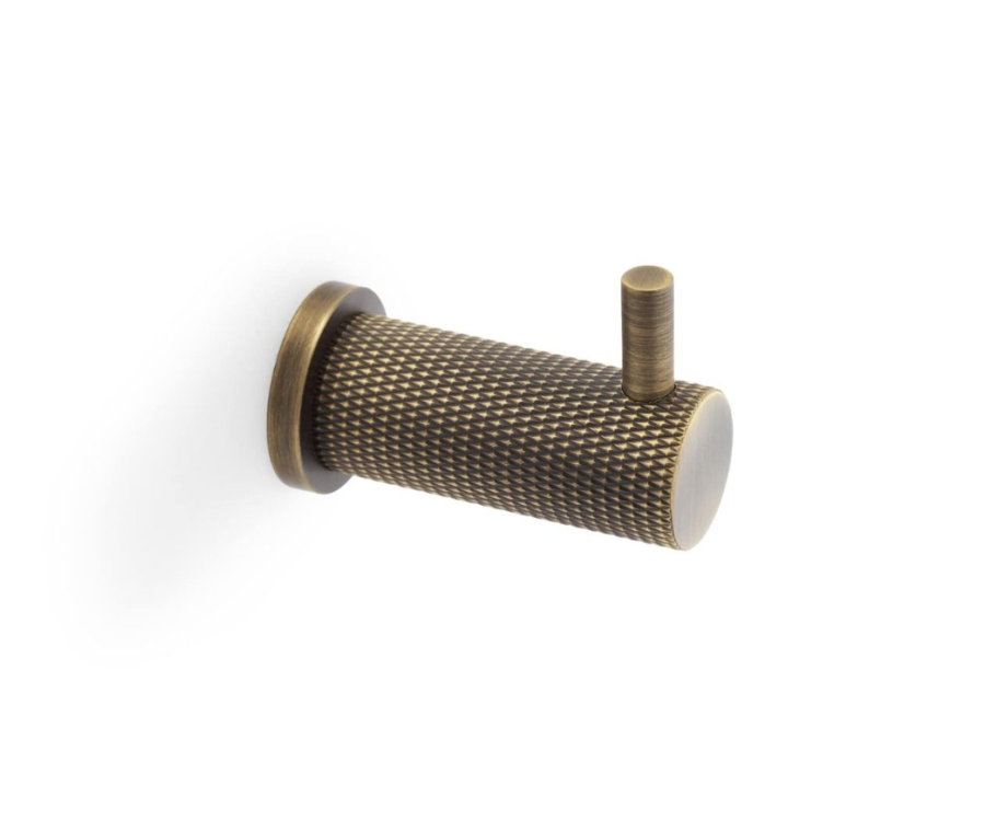 Alexander & Wilks Antique Brass Brunel Knurled Coat Hook | AW775AB