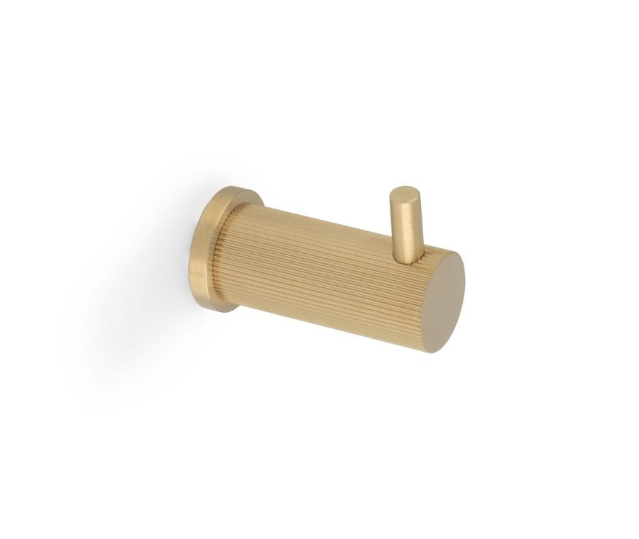 Alexander & Wilks Satin Brass PVD Brunel Reeded Line Coat Hook | AW776SBPVD