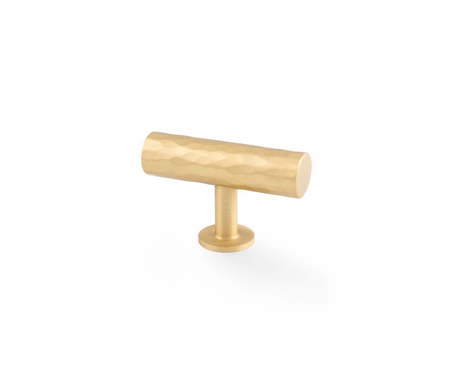 Alexander and Wilks Satin Brass Leila Hammered T Bar Knob | AW804-55-SB