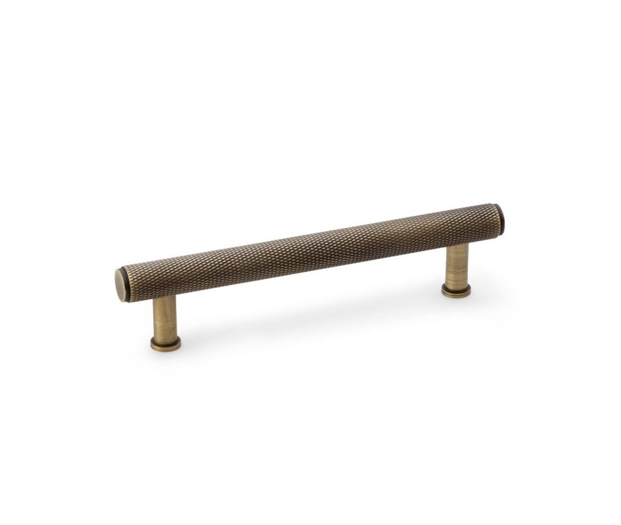 Alexander and Wilks Crispin Antique Brass Knurled T Bar Cupboard Pull Handle c/c 128mm