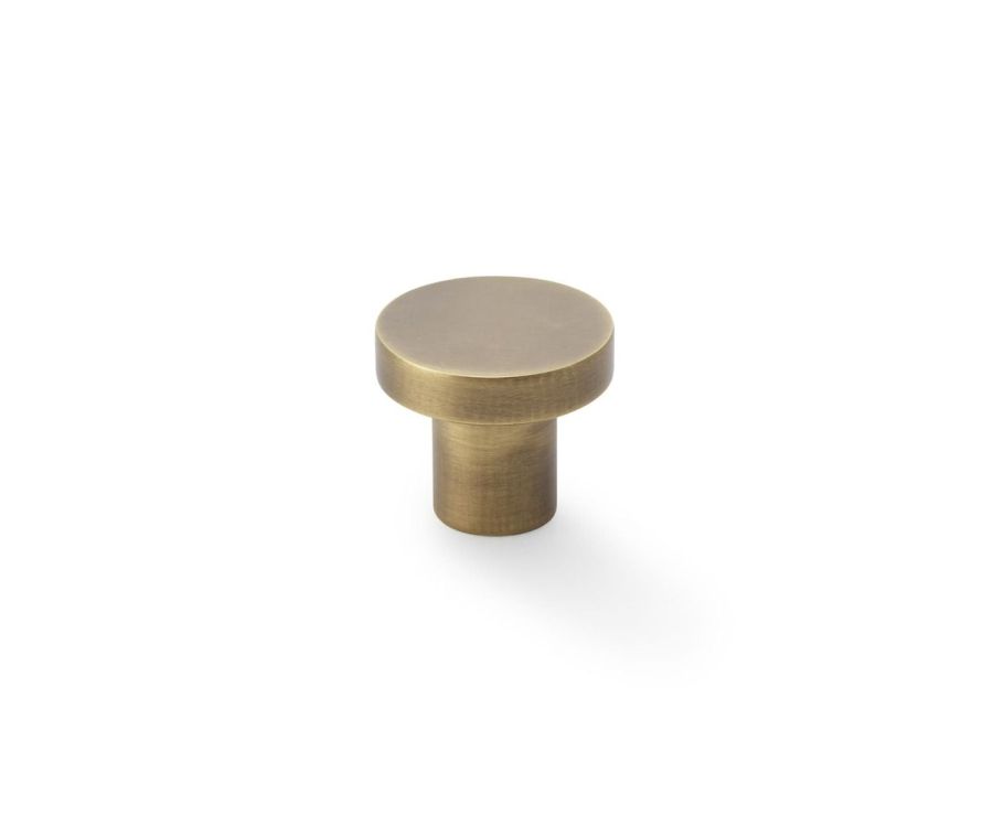 Alexander and Wilks Antique Brass 30mm Hanover Plain Cupboard Knob 