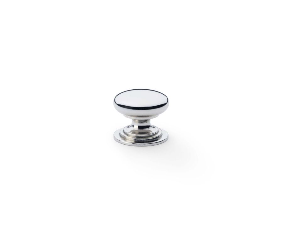 Alexander and Wilks Polished Nickel 25mm Round Cupboard Knob on Stepped Rose | AW825-25-PN