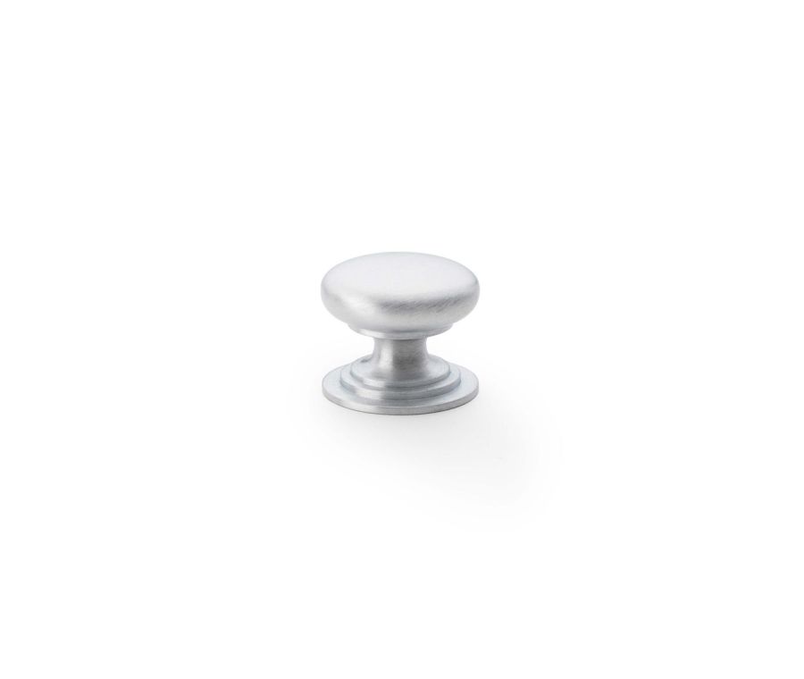 Alexander and Wilks Satin Chrome 25mm Round Cupboard Knob on Stepped Rose | AW825-25-SC