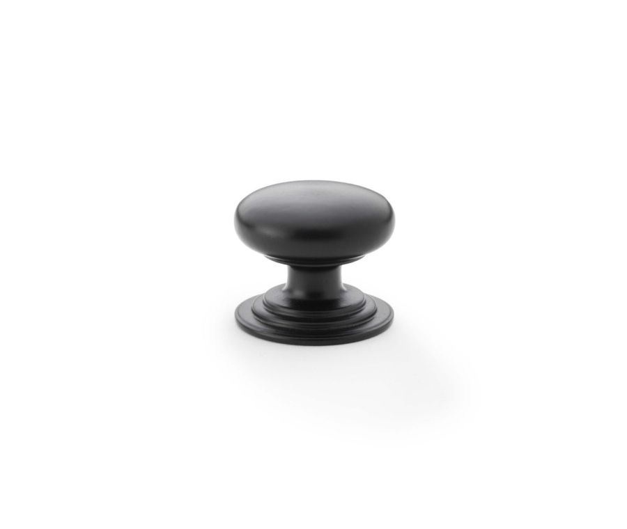 Alexander and Wilks Black 32mm Round Cupboard Knob on Stepped Rose | AW825-32-BL