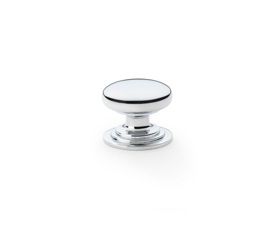 Alexander and Wilks Polished Chrome 32mm Round Cupboard Knob on Stepped Rose | AW825-32-PC