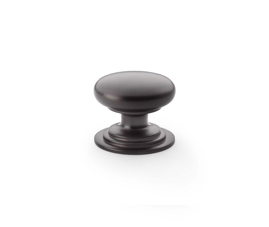 Alexander and Wilks Dark Bronze 38mm Round Cupboard Knob on Stepped Rose | AW825-38-DBZ