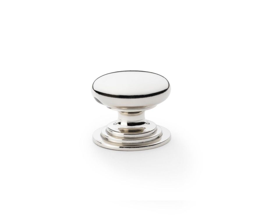 Alexander and Wilks Polished Nickel 38mm Round Cupboard Knob on Stepped Rose | AW825-38-PN