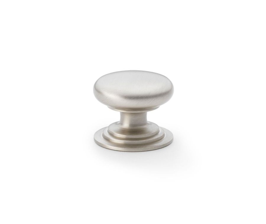 A&W Satin Nickel 38mm Round Cupboard Knob on Stepped Rose | AW825-38-SN