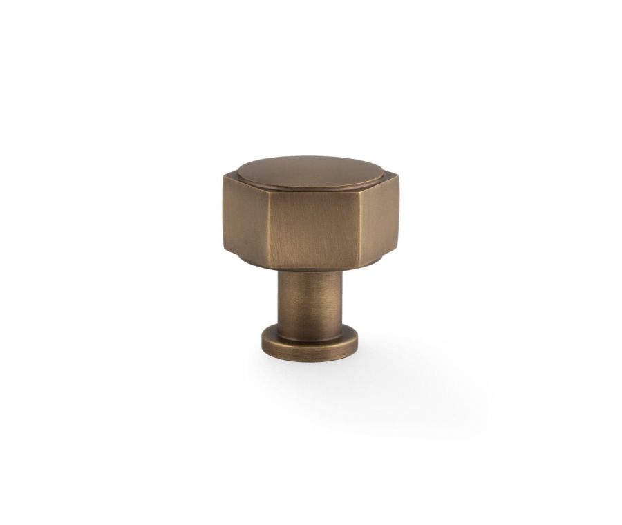 Alexander and Wilks Antique Brass 33mm Hexagonal Cabinet Knob | AW828-33-AB