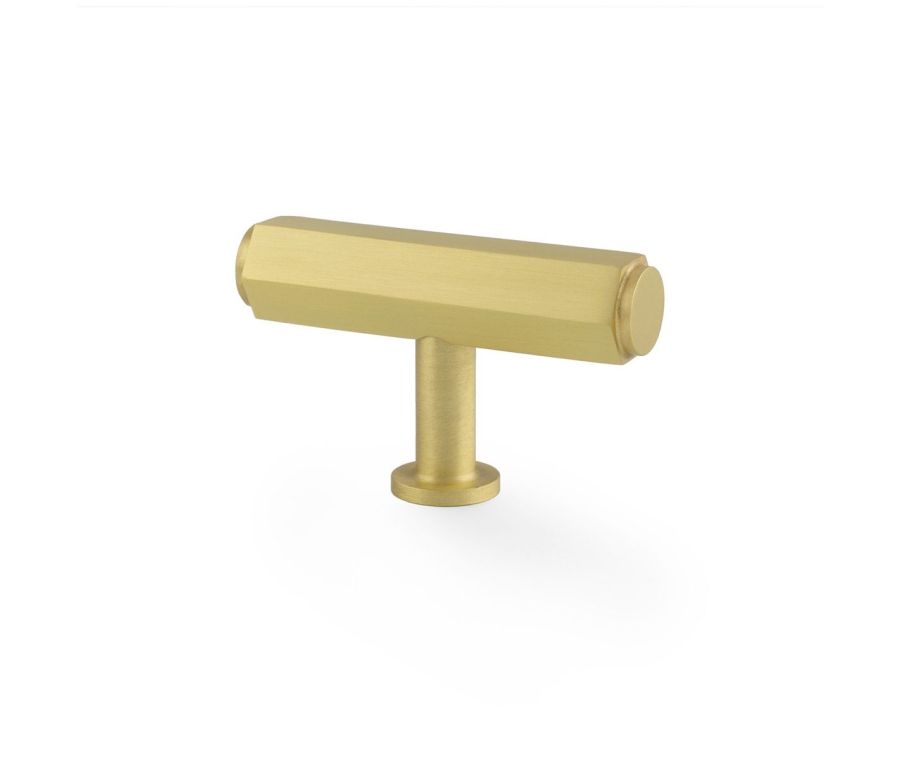 Alexander and Wilks Satin Brass T Bar Hexagonal Cabinet Knob | AW829-55-SB