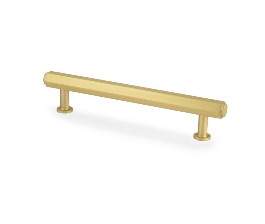 Alexander and Wilks Satin Brass 128mm Hexagonal Pull Handle | AW830-128-SB