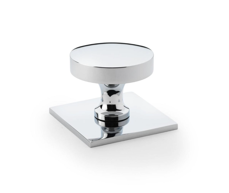 Alexander and Wilks Bullion Polished Chrome Cupboard Knob on Square Backplate