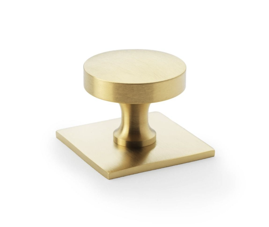 Alexander and Wilks Bullion Satin Brass PVD Cupboard Knob on Square Backplate