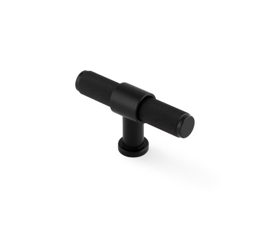 Matt Black Kingston Knurled T-Bar Cupboard Knob | AW838-80-BL