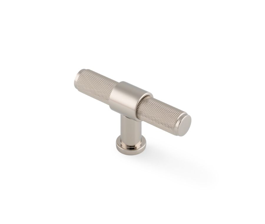 Polished Nickel PVD Kingston Knurled T-Bar Cupboard Knob | AW838-80-PNPVD