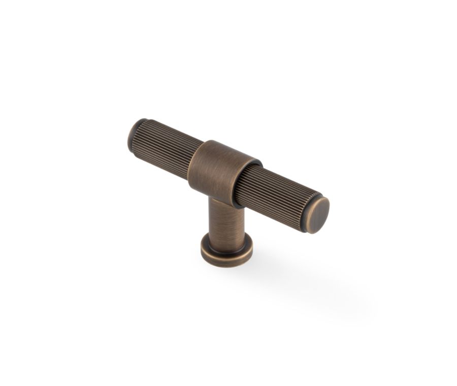 Antique Brass Kingston Reeded T-Bar Cupboard Knob | AW838R-80-AB