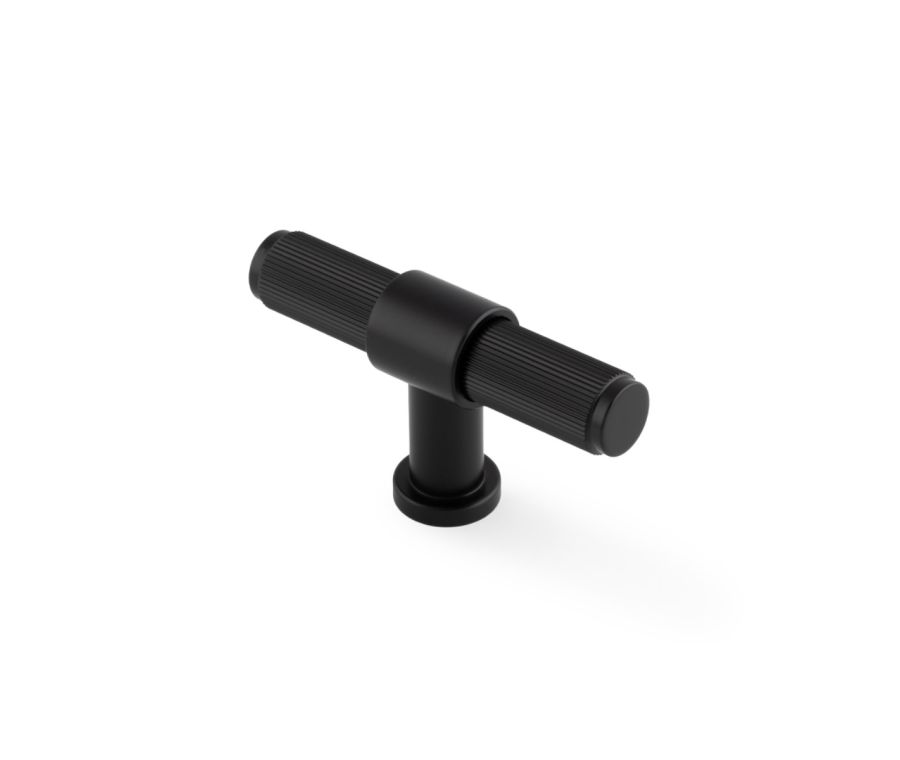 Matt Black Kingston Reeded T-Bar Cupboard Knob | AW838R-80-BL