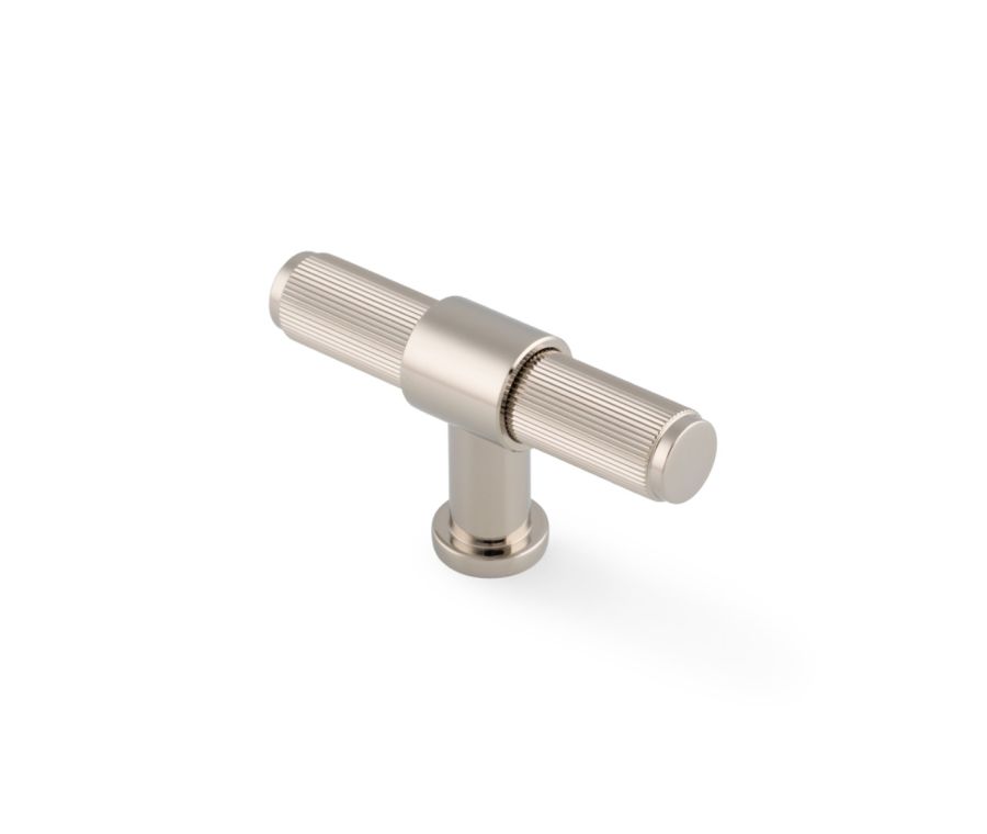 Polished Nickel PVD Kingston Reeded T-Bar Cupboard Knob| AW838R-80-PNPVD
