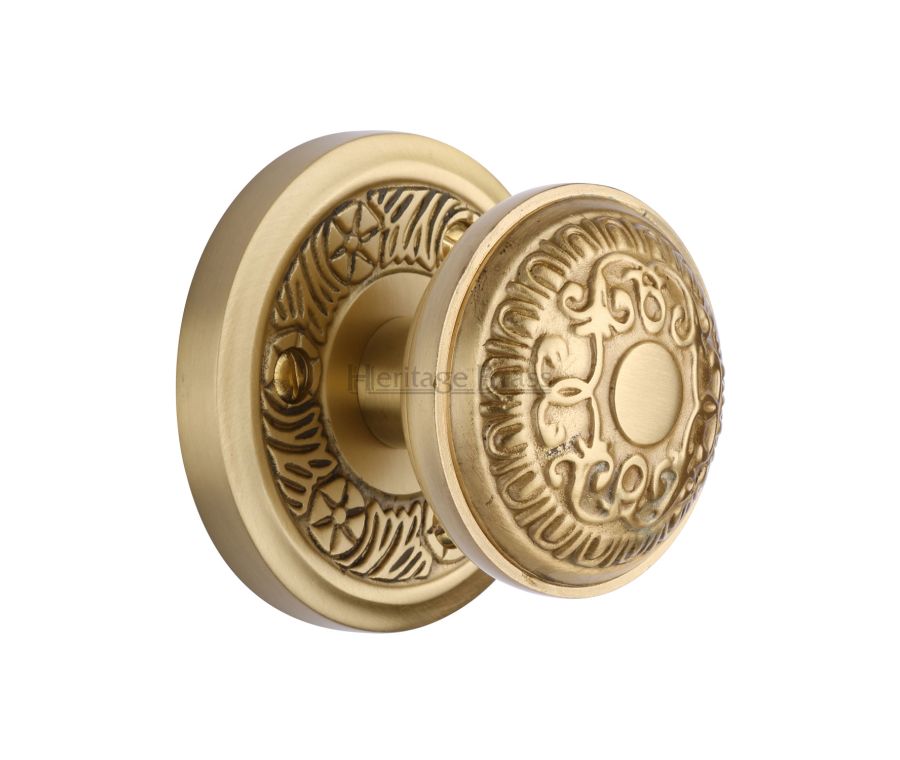 Heritage Brass Satin Brass Aydon Door Knob on Rose