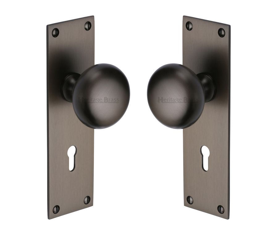 Heritage Brass Matt Bronze Balmoral Door Knob on Plate - Lever Lock